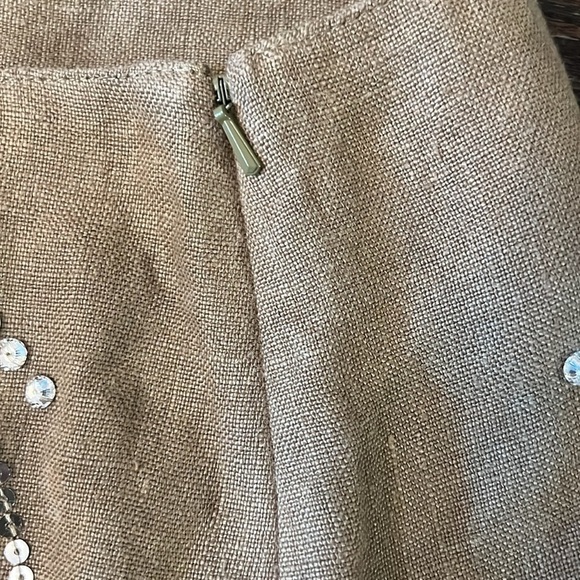 Tory Burch Linen Skirt Sequin & Rhinestone Embellished Beige Size 6 - Picture 4 of 7